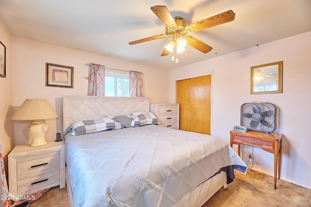 5410 E University Dr, Mesa, AZ 85205 - bedroom featuring light colored carpet, a ceiling fan, and a closet