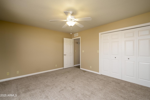 8230 E Navarro Ave, Mesa, AZ 85209 - unfurnished bedroom with carpet floors, baseboards, a closet, and ceiling fan