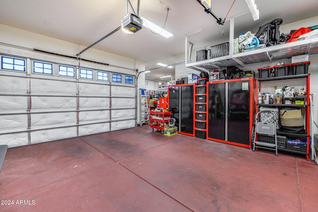 garage with a garage door opener