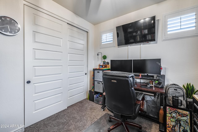 view of carpeted office space