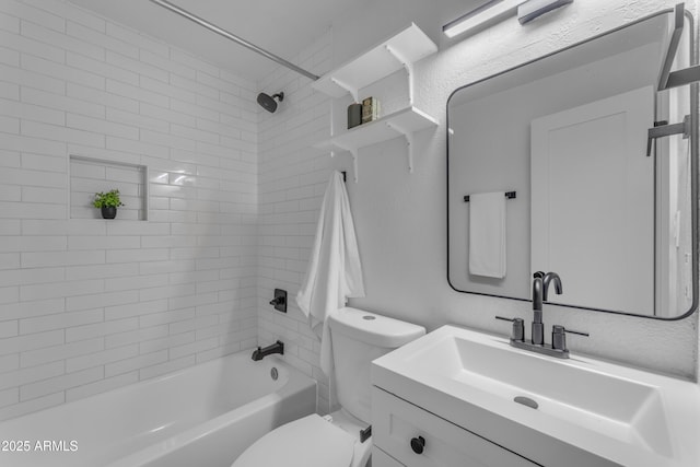 full bath with vanity, bathtub / shower combination, and toilet
