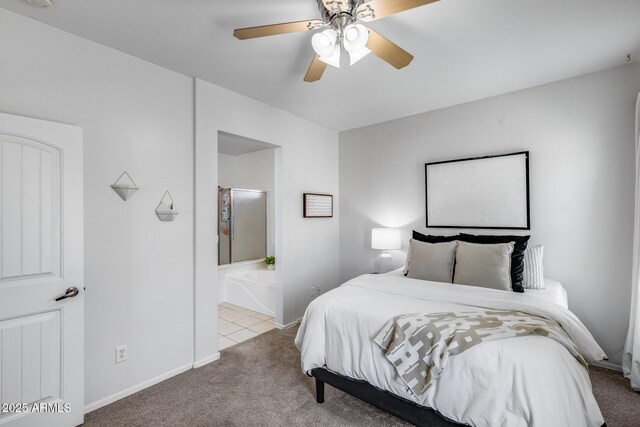 bedroom with carpet floors, baseboards, and ceiling fan