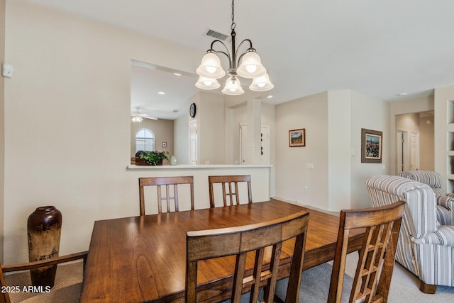 16412 W Peppertree Ct, Surprise, AZ 85387 - dining area with ceiling fan, a chandelier, recessed lighting, and wood finished floors