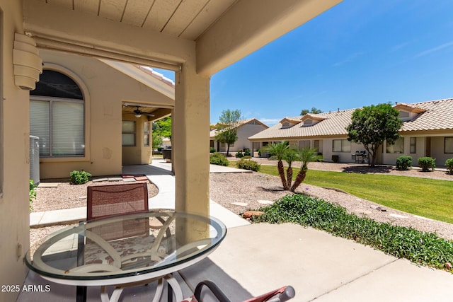 5830 E Mckellips Rd Unit 120, Mesa, AZ 85215 - view of patio / terrace featuring a ceiling fan and a residential view