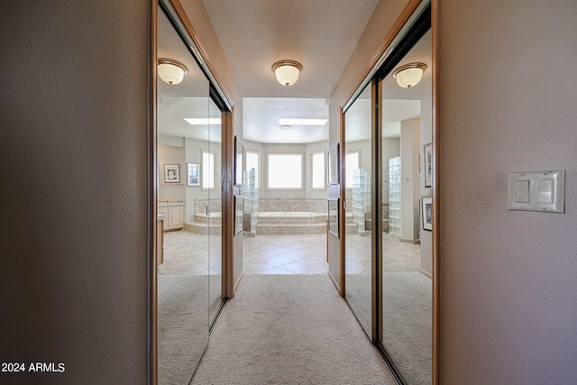 hallway with light carpet