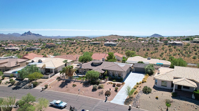 drone / aerial view featuring a mountain view