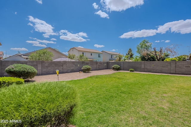 view of yard featuring a fenced backyard and a patio