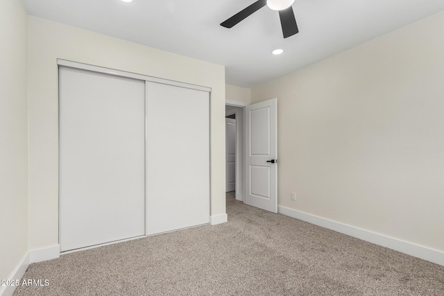 17040 N 39th Ave, Glendale, AZ 85308 - unfurnished bedroom with carpet, baseboards, a closet, recessed lighting, and ceiling fan