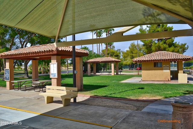view of community with a gazebo and a lawn