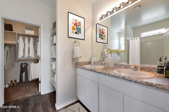 bathroom featuring hardwood / wood-style floors and vanity