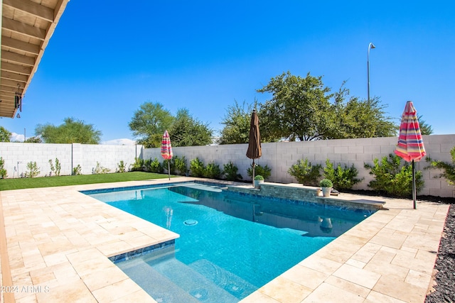 view of swimming pool with a patio, a fenced backyard, and a fenced in pool