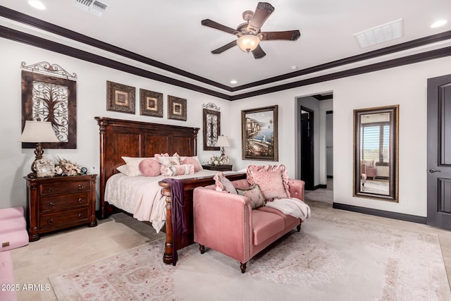 bedroom featuring crown molding and ceiling fan