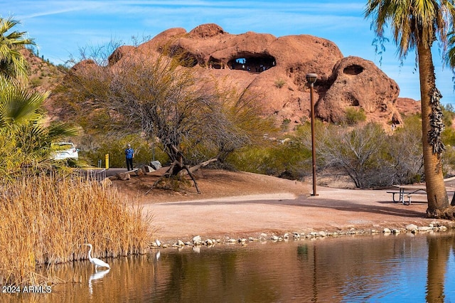 mountain view with a water view