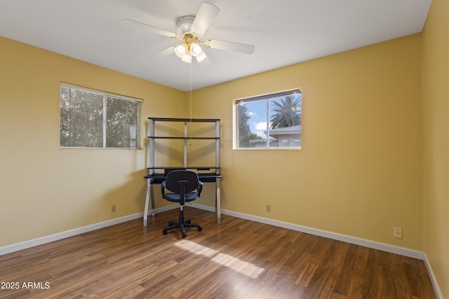 6217 E Dodge St, Mesa, AZ 85205 - unfurnished office featuring wood finished floors, baseboards, and ceiling fan
