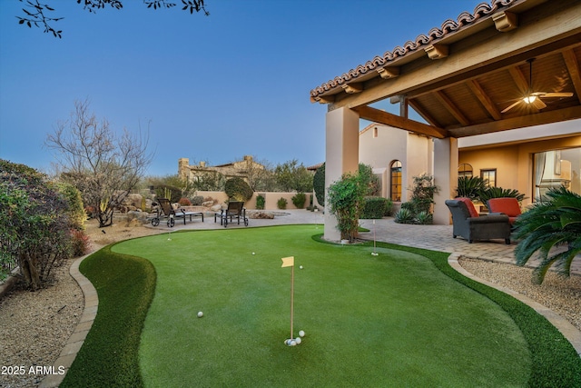 view of yard with a gazebo, a patio, and ceiling fan