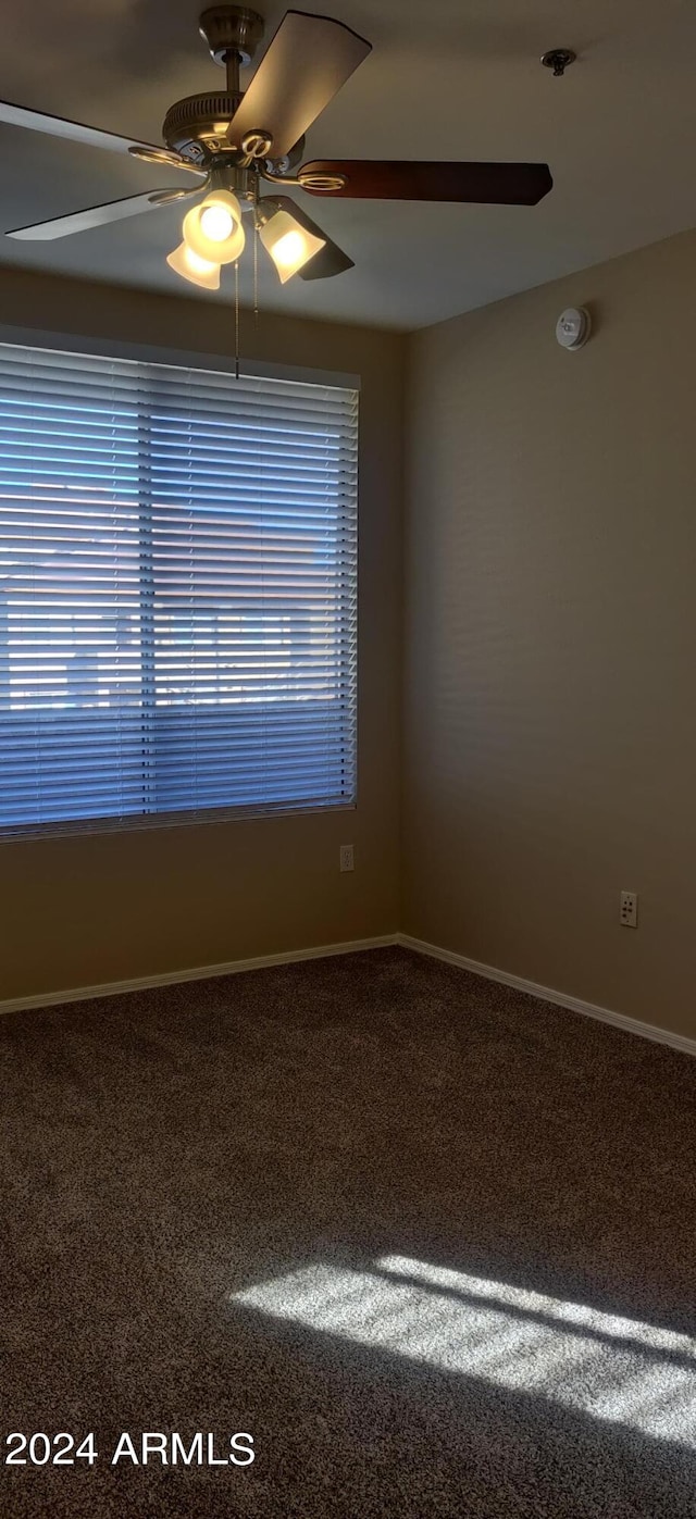 carpeted spare room featuring a healthy amount of sunlight and ceiling fan