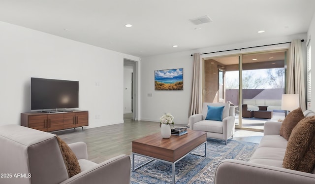 living room featuring light wood-type flooring