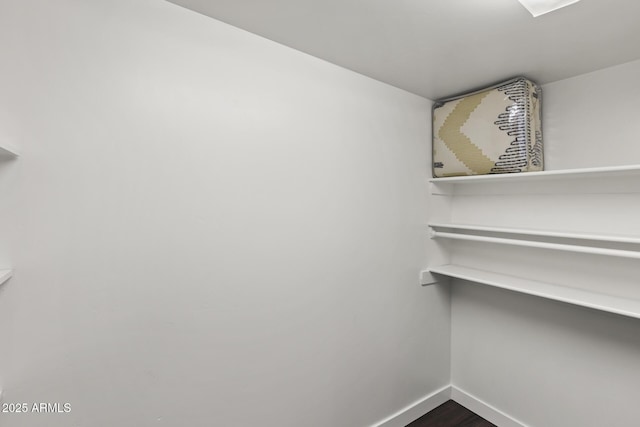 spacious closet with dark wood-style floors