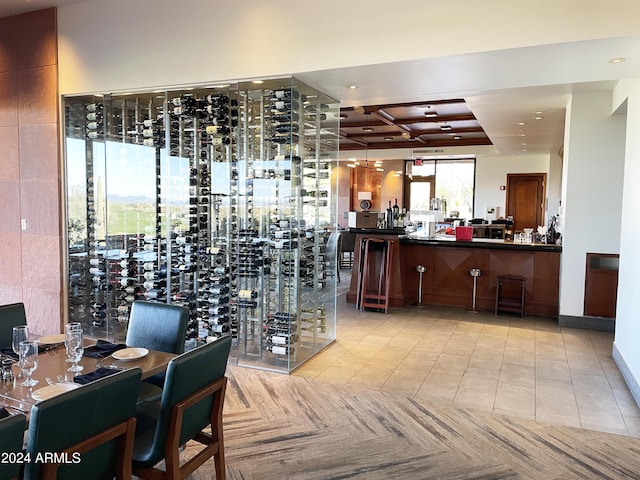 wine area with light parquet floors