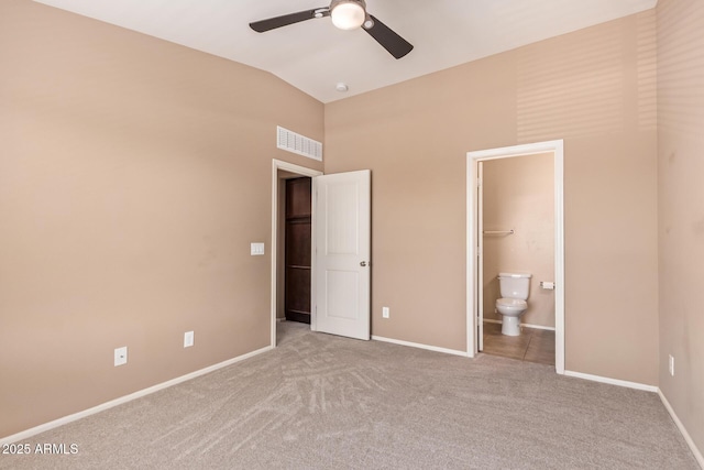2725 E Mine Creek Rd Unit 1149, Phoenix, AZ 85024 - unfurnished bedroom featuring carpet floors, high vaulted ceiling, ensuite bathroom, and a ceiling fan