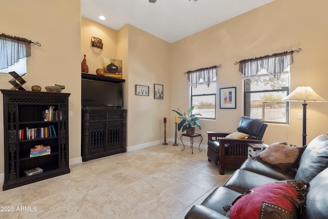 living area with baseboards