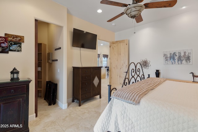 bedroom with ceiling fan and recessed lighting