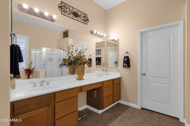 2069 E Winchester Way, Chandler, AZ 85286 - bathroom with double vanity and a shower stall