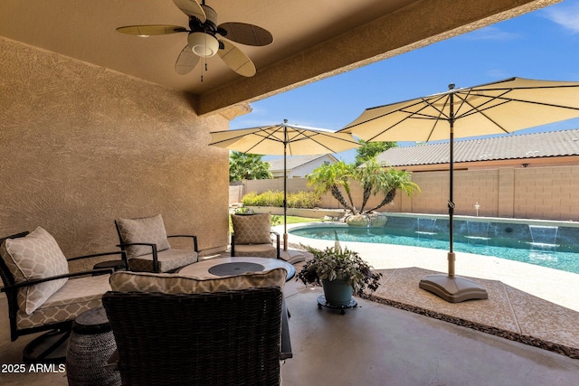 2069 E Winchester Way, Chandler, AZ 85286 - fenced backyard with a patio and a ceiling fan