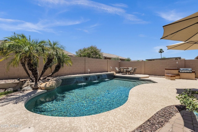 2069 E Winchester Way, Chandler, AZ 85286 - view of pool featuring a fenced backyard, a patio area, area for grilling, and outdoor dining space
