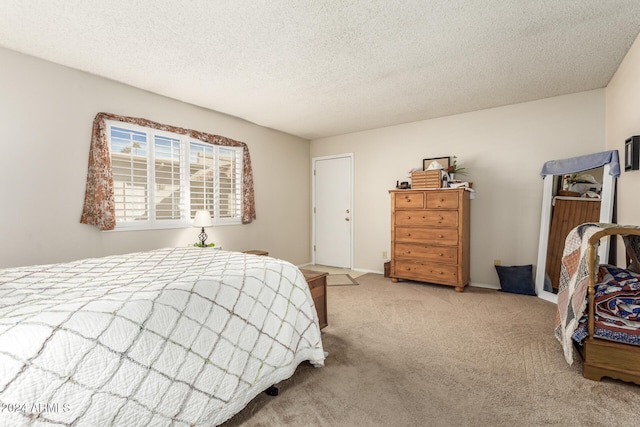 bedroom with carpet and a textured ceiling