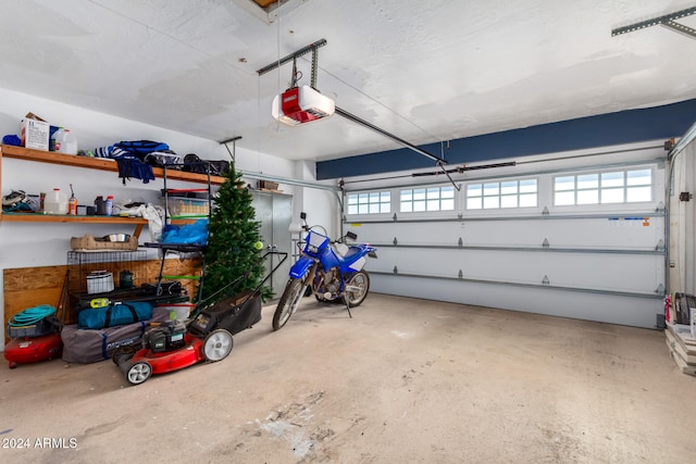 garage with a garage door opener