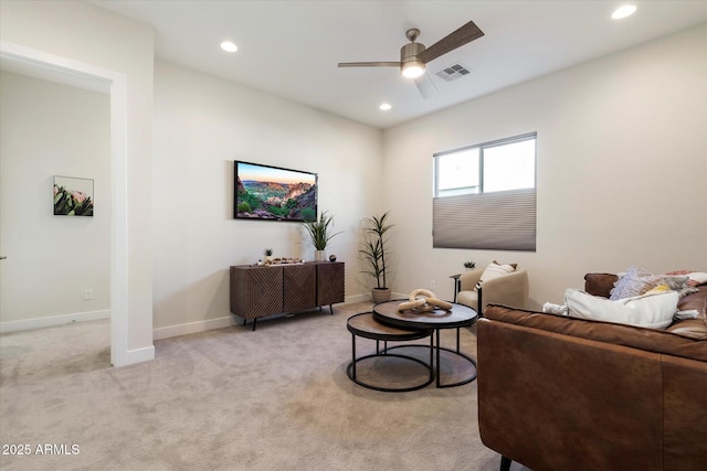 2821 E Cashman Dr, Phoenix, AZ 85050 - living room featuring a ceiling fan, light carpet, recessed lighting, and baseboards