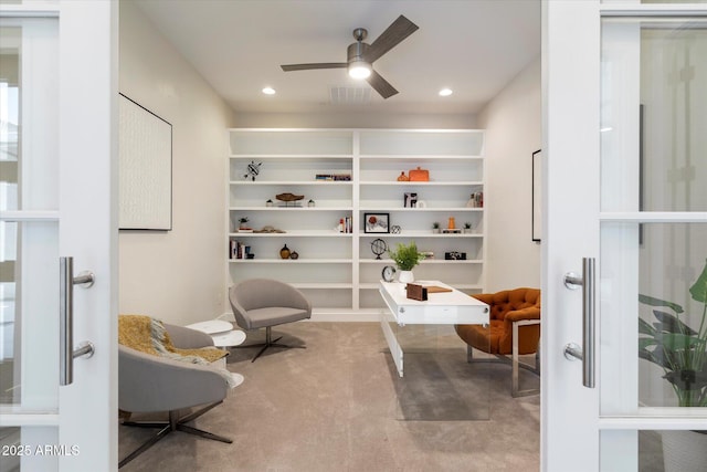 2821 E Cashman Dr, Phoenix, AZ 85050 - carpeted office space with ceiling fan and recessed lighting