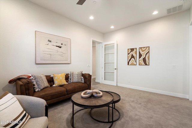 2821 E Cashman Dr, Phoenix, AZ 85050 - living area featuring light colored carpet, baseboards, recessed lighting, and ceiling fan