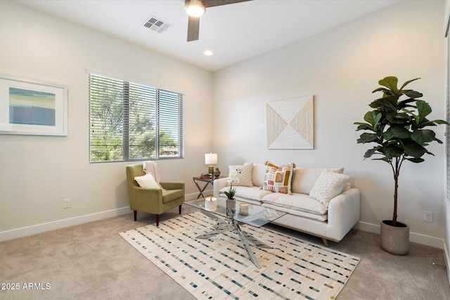 2821 E Cashman Dr, Phoenix, AZ 85050 - living area featuring carpet, a ceiling fan, baseboards, and recessed lighting