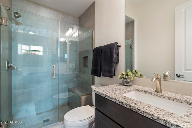 2821 E Cashman Dr, Phoenix, AZ 85050 - bathroom with toilet, a stall shower, and vanity