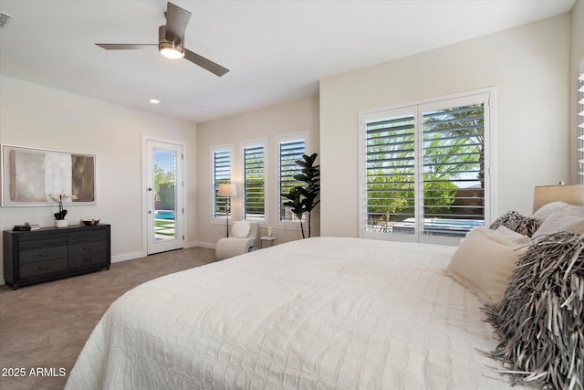 2821 E Cashman Dr, Phoenix, AZ 85050 - bedroom with carpet, access to exterior, baseboards, ceiling fan, and recessed lighting