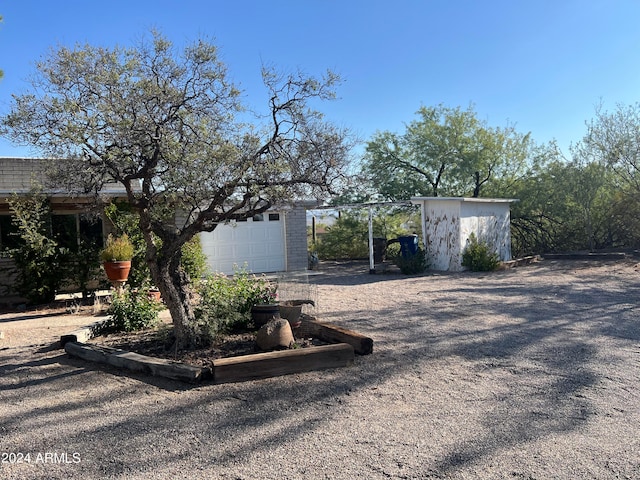 view of yard featuring a garage and a carport