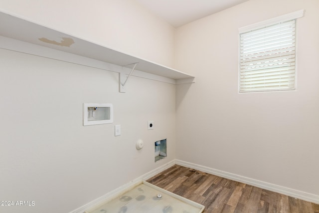 laundry area featuring washer hookup, wood-type flooring, electric dryer hookup, and hookup for a gas dryer