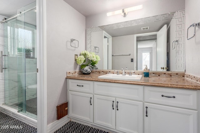 3500 N Hayden Rd Unit 801, Scottsdale, AZ 85251 - bathroom with plenty of natural light, vanity, and a shower stall