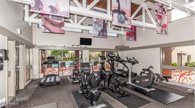 3500 N Hayden Rd Unit 801, Scottsdale, AZ 85251 - workout area featuring a high ceiling and carpet