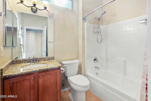 full bathroom featuring shower / bathtub combination, tile patterned floors, vanity, and toilet