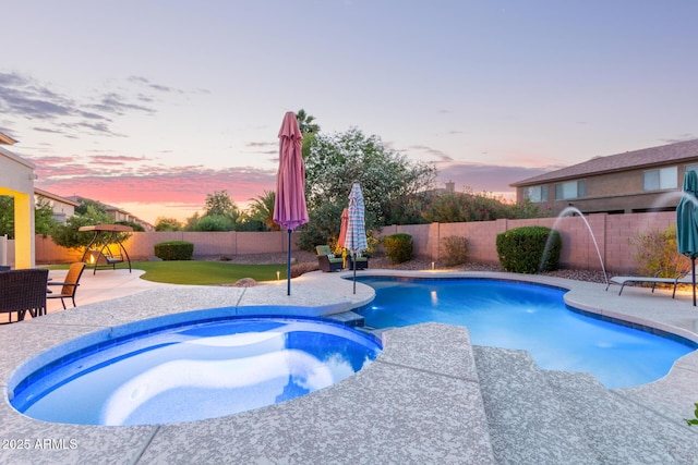 1684 E Coconino Dr, Chandler, AZ 85249 - view of swimming pool with a fenced backyard, a patio area, and a pool with connected hot tub