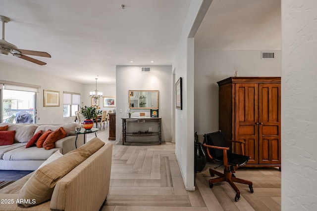 19700 N 76th St Unit 1124, Scottsdale, AZ 85255 - living room featuring visible vents, recessed lighting, and ceiling fan with notable chandelier