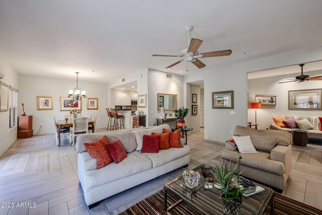 19700 N 76th St Unit 1124, Scottsdale, AZ 85255 - living area with ceiling fan with notable chandelier and recessed lighting