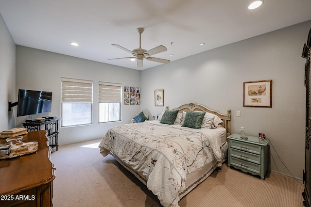 19700 N 76th St Unit 1124, Scottsdale, AZ 85255 - bedroom with a ceiling fan, light carpet, and recessed lighting