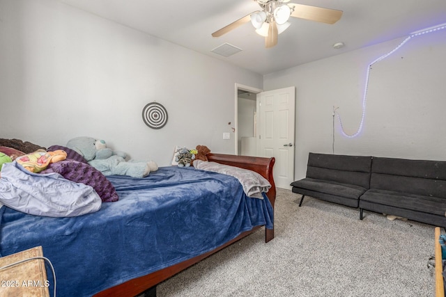 bedroom featuring ceiling fan and carpet flooring