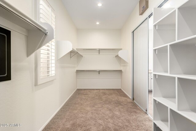 walk in closet with carpet