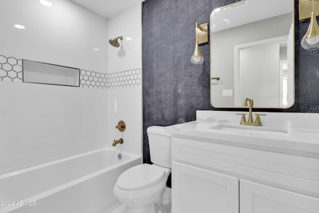 full bathroom featuring vanity, toilet, and washtub / shower combination