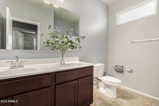 bathroom with tile patterned flooring, vanity, and toilet